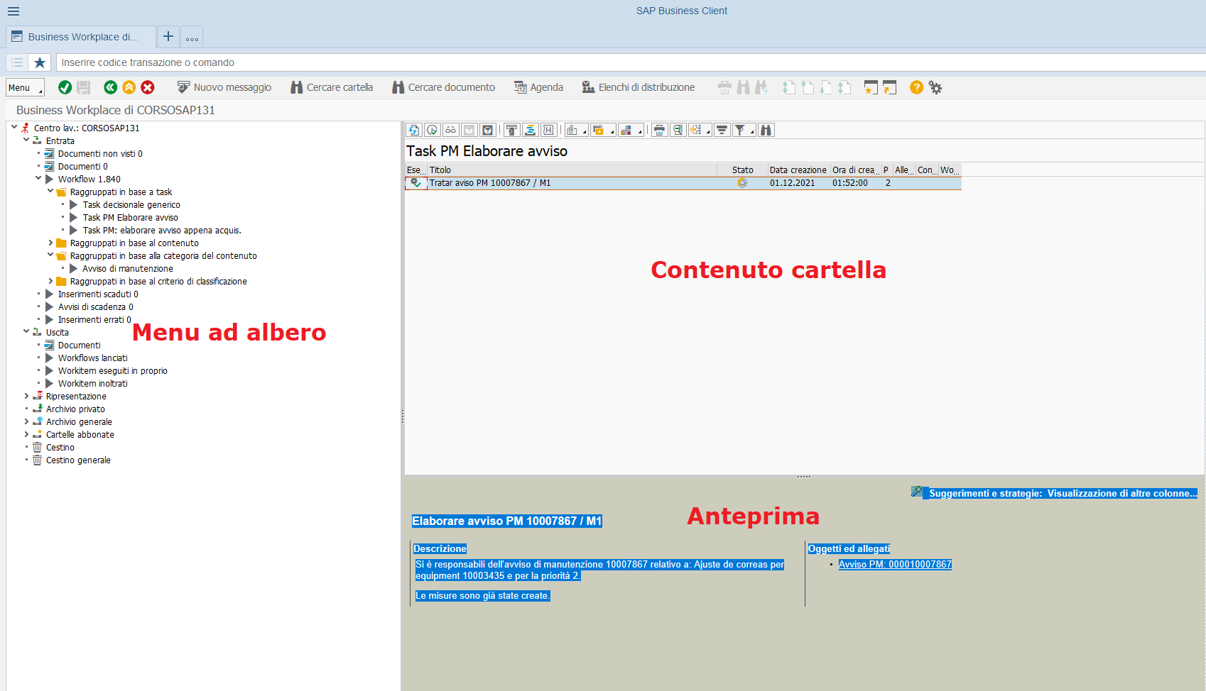 La schermata del business workplace in SAP ERP